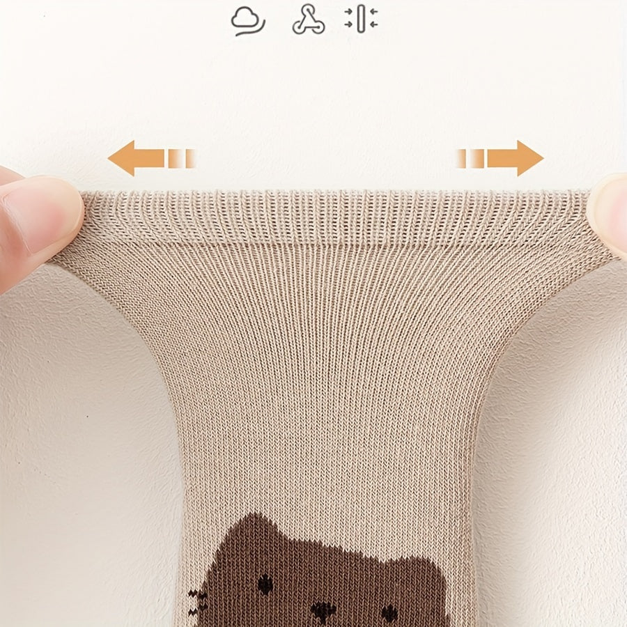 5 pares de adorables calcetines de bebé con estampado de animales: suaves, transpirables, cómodos y elásticos para actividades en interiores. Perfectos para gatear, caminar y uso diario.