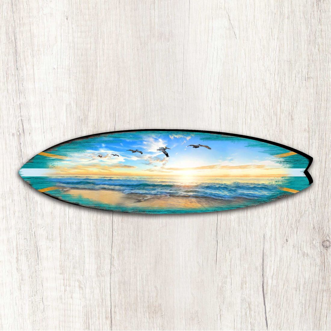 Tabla de surf al atardecer, adorno grande para exteriores costero de G. DeBrekht - Decoración costera navideña - 8490103MS