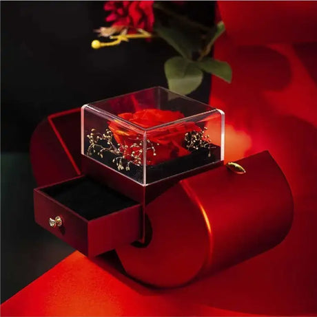 Fashion Jewelry Box Red Apple Christmas Gift Necklace Eternal Rose For Girl Mother's Day Valentine's Day Gifts With Artificial Flower Rose Flower Jewelry Box - Lootquake