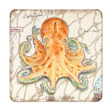 Octopus Coastal Wooden Cork Coasters Gift Set of 4 by Nature Wonders - Coastal Sea-Life Decor - 8198626C-S4