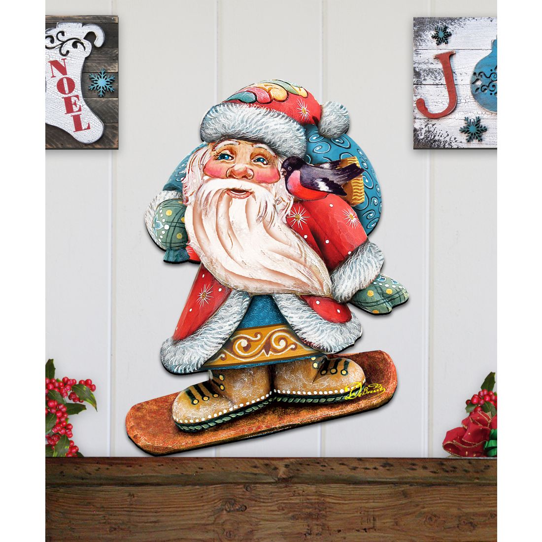 Decoración navideña para puerta con Papá Noel haciendo snowboard de G. DeBrekht - Decoración navideña con muñeco de nieve de Papá Noel - 8119171H