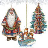 Papá Noel de todo el mundo - Papá Noel de inspiración alaskeña - Juego de 3 adornos de madera de G. DeBrekht - Decoración navideña de Papá Noel y muñeco de nieve - 8091314S3