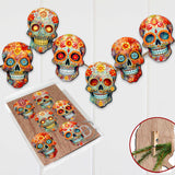 Adornos decorativos de madera con forma de calavera de azúcar (6 unidades) de G. Debrekht - Decoración de Halloween - 8090071C-S6