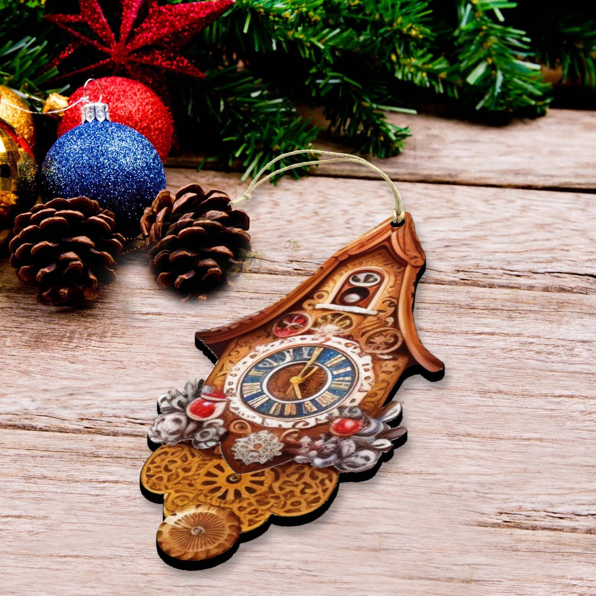 Miniature Clock Decorative Wooden Ornaments Set of 3 by G. Debrekht - Christmas Decor - 8091020-S3