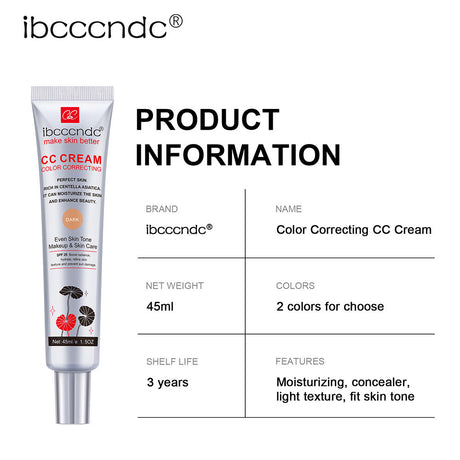 Moisturizing Correcting CC Cream Waterproof Anti-sweat Makeup Before Concealer Lasting Women Makeup Protect Skin Erborian Make - Lootquake