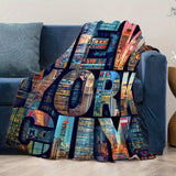 New York City Skyline Reversible Chunky Knit Throw Blanket - Contemporary Polyester Fantasy Design with Soft Comfort for All Seasons