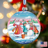 Christmas Village Ball Glass Ornament by G. DeBrekht - Christmas Santa Snowman Decor - 73320