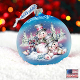 Kind Sweet Snowman Family Glass Ornament by Jamie Mills-Price - Christmas Santa Snowman Decor - 71201-0113