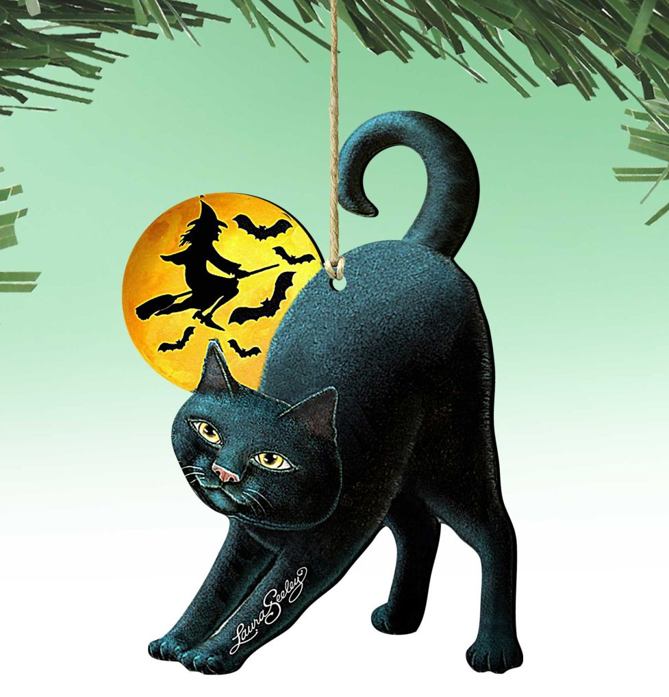 Adornos de madera de gato negro de noche espeluznante de Laura Seeley - Decoración de Acción de Gracias y Halloween - 8512054-3-LS