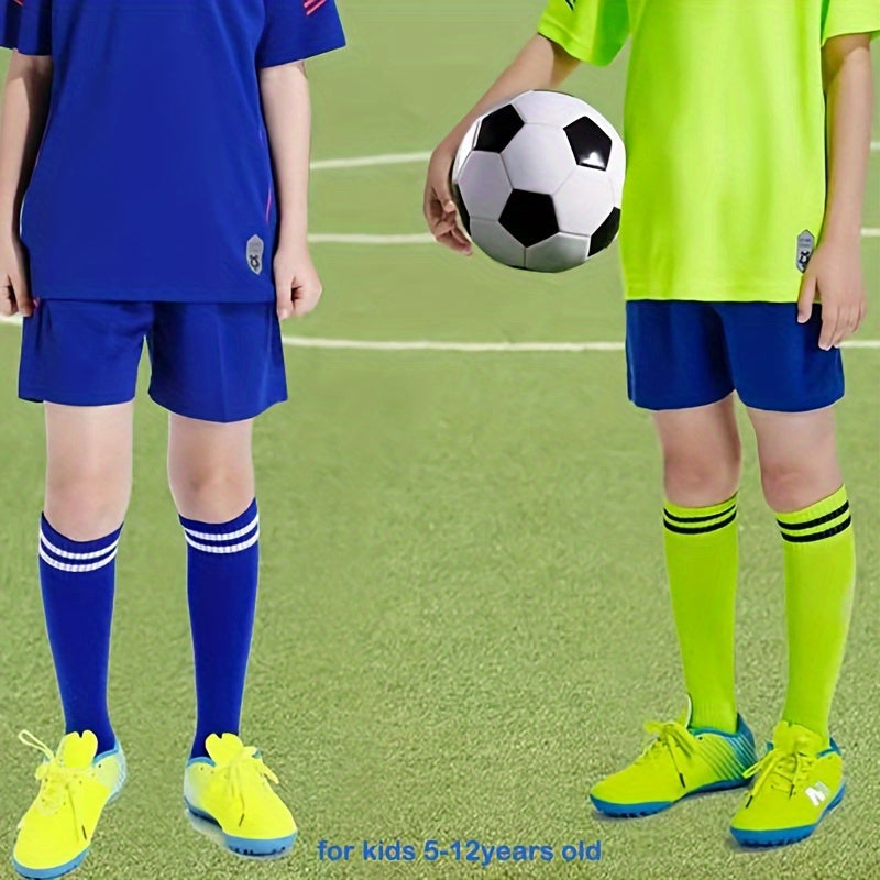 1 par de calcetines deportivos a rayas hasta la rodilla para niños: transpirables y cómodos para baloncesto, fútbol y running.