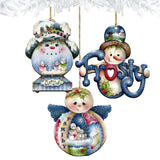 Home for The Holidays Wooden Ornaments Set of 3 by Jamie Mills-Price - Christmas Santa Snowman Decor - 8100037S3-MP