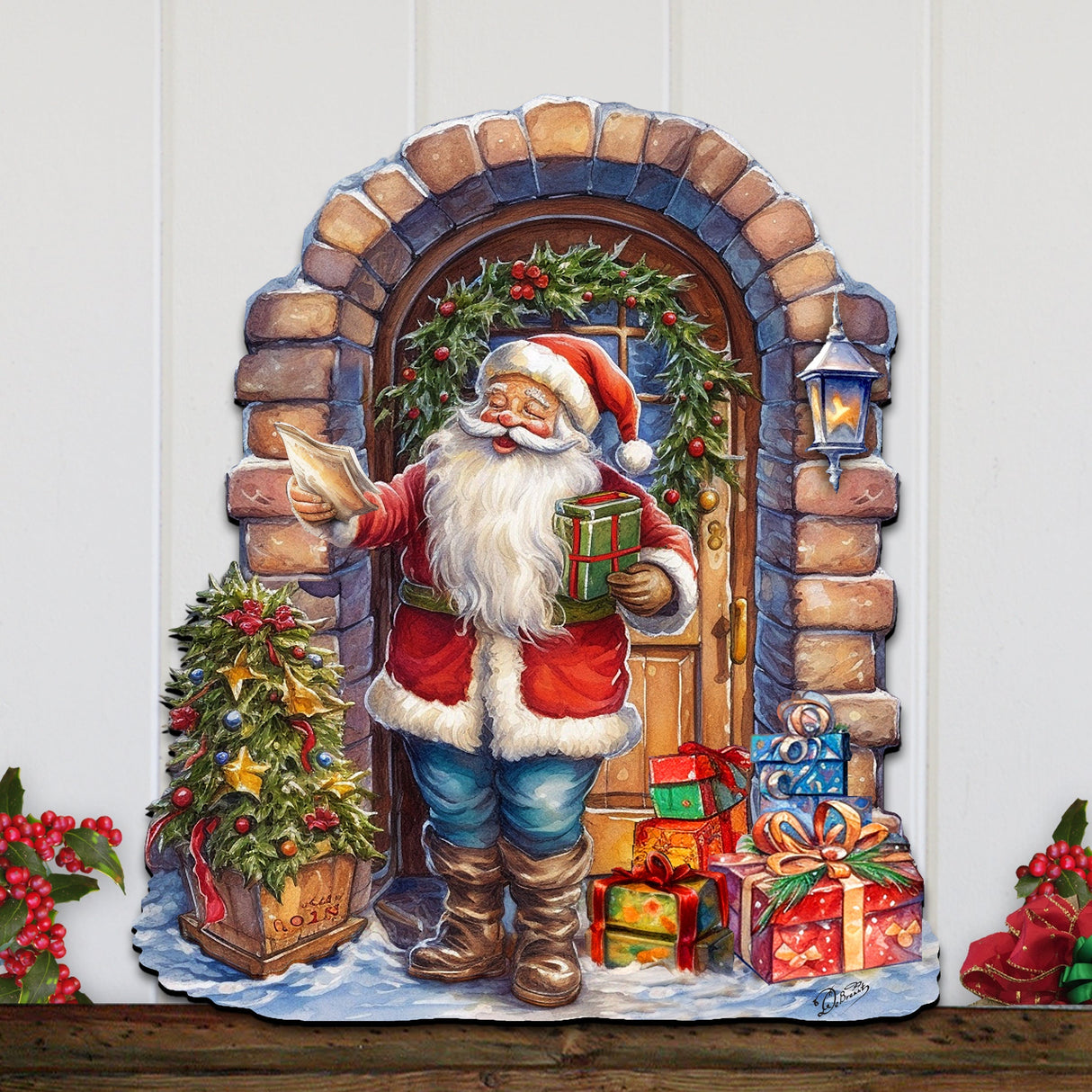 Decoración navideña para puerta con la visita sorpresa de Papá Noel de G. Debrekht - Decoración navideña con muñeco de nieve de Papá Noel - 8611045H
