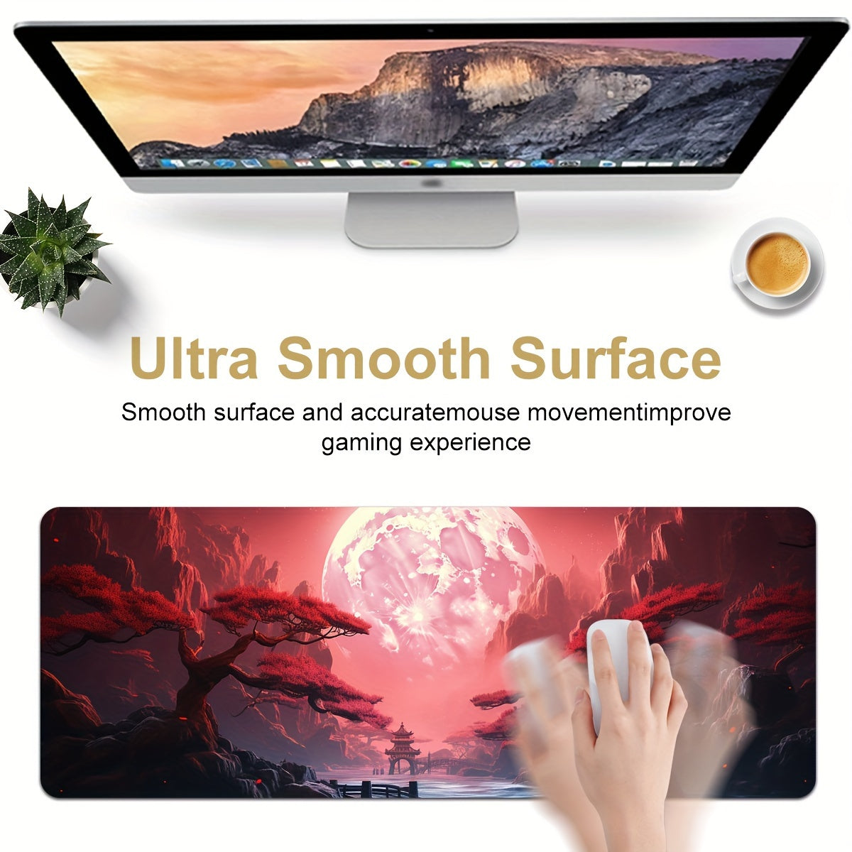 Red Landscape Large Gaming Mouse Pad, Laptop/Desktop Office Use Non-Slip Rubber Base Mousepad Stitched Edges Keyboard Desk Pad For Schools, Offices, Home And Company, Super Cool Office Large Mouse Pad