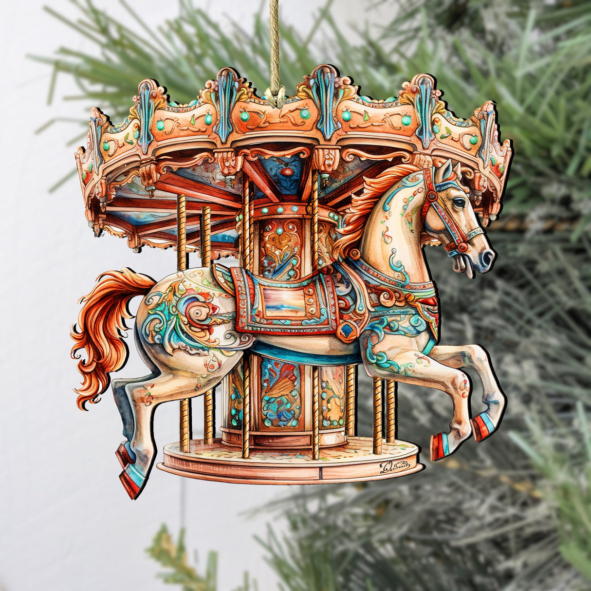 Carousel Horse Wooden Ornaments by G. Debrekht Christmas Decor - 8611027