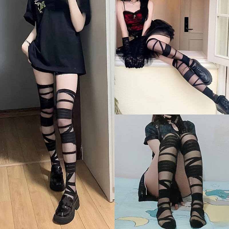 Medias altas con vendaje cruzado, calcetines por encima de la rodilla estilo JK, medias y calcetería para mujer
