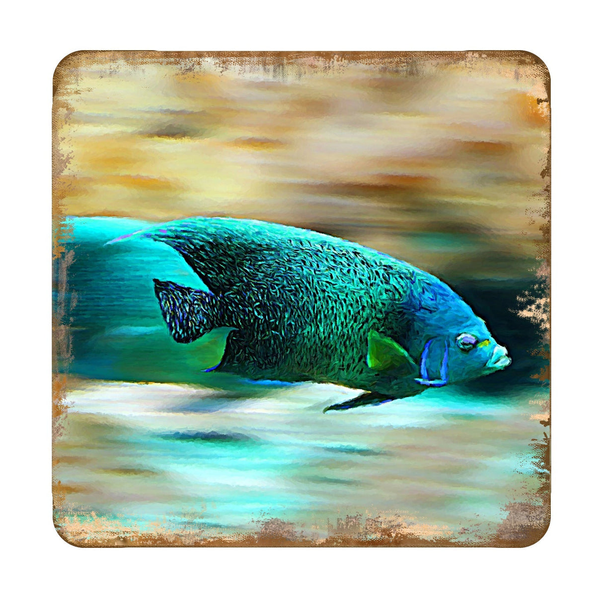 Juego de 4 posavasos de madera con diseño de peces tropicales verdes de Nature Wonders - 95264C-S4