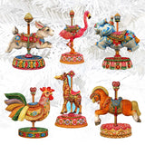Carousel Decorative Wooden Clip-on Ornaments Set of 6 by G. Debrekht - Christmas Decor - 8090137C-S6