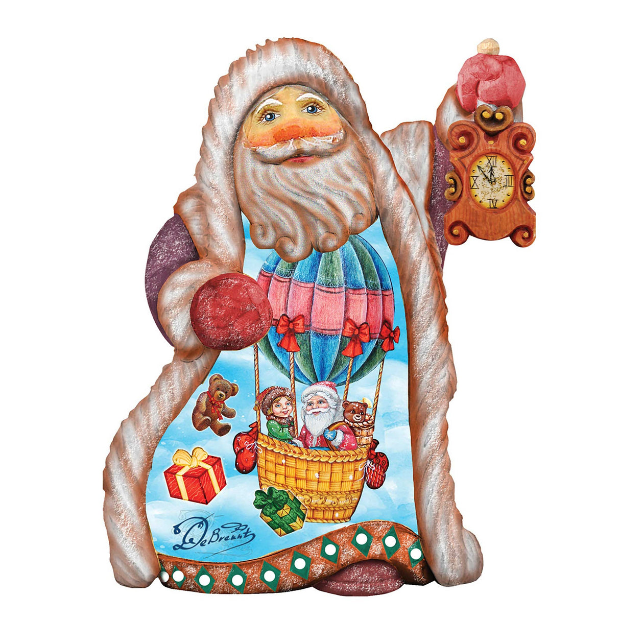 Balloon Ride Santa Sculpted Hand-Painted Christmas Figurine by G. DeBrekht - Christmas Santa Snowman Decor - 661515