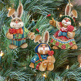 Bunny Family Rustic Wooden Ornaments Set of 3 by G. DeBrekht - Easter Spring Decor - 8100020S3