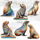 Magic Sea Lions Decorative Wooden Clip-on Ornaments Set of 6 by G. Debrekht - Wildlife Decor - 8090112C-S6