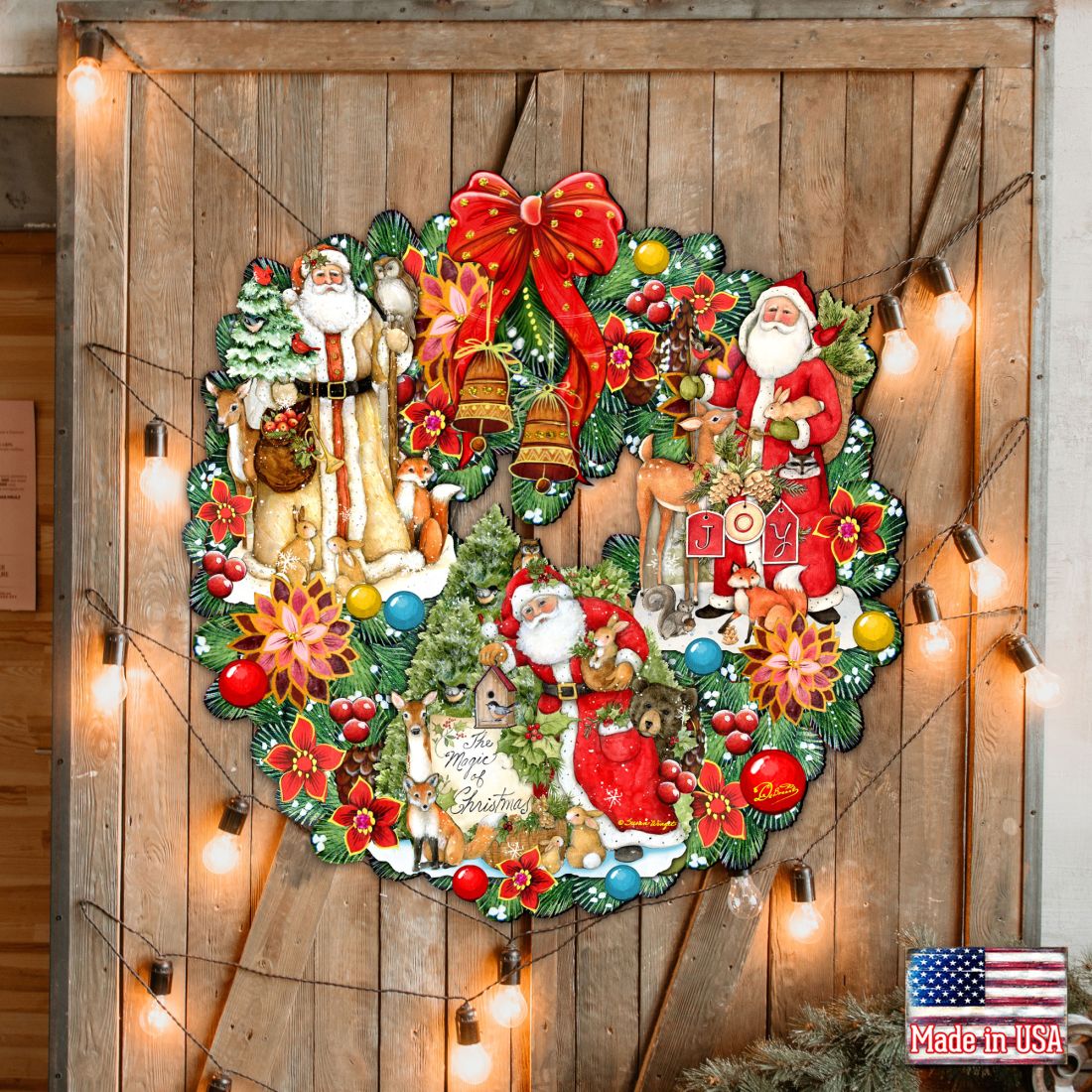 Classic Christmas Santa Holiday Door Wreath by G. Debrekht - Christmas Santa Snowman Decor by Susan Winget - 8185307-7H-SW