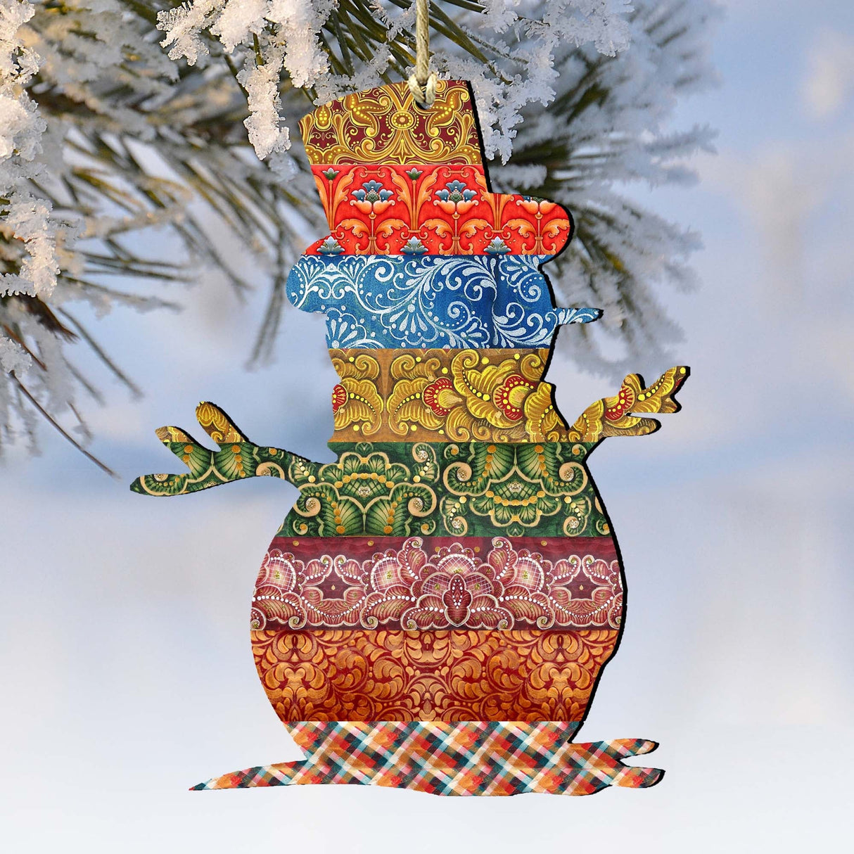 Country Quilted Snowman Wooden Ornaments by G. DeBrekht - Christmas Santa Snowman Decor - 8198801-2