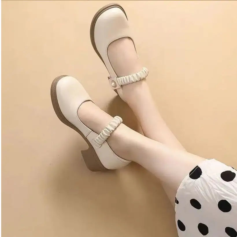 Mary Jane Leather Shoes Women's Pearl Japanese Style - Lootquake