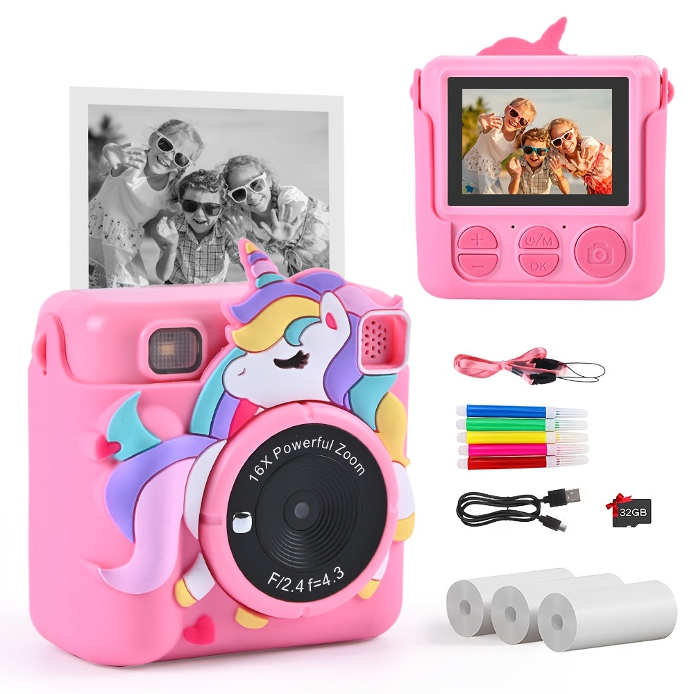 Kids Camera Instant Print, 2.4'' 1080P HD Digital Camera For Kids, Kids Digital Camera With 32GB Card & Print Paper, Photo Creator Instant Camera Toys Christmas Birthday Gifts Toys For Girls Boys
