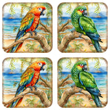 Parrots Wooden Cork Coasters Gift Set of 4 by G. Debrekht - Coastal Holiday Decor  - 8199451C-S4
