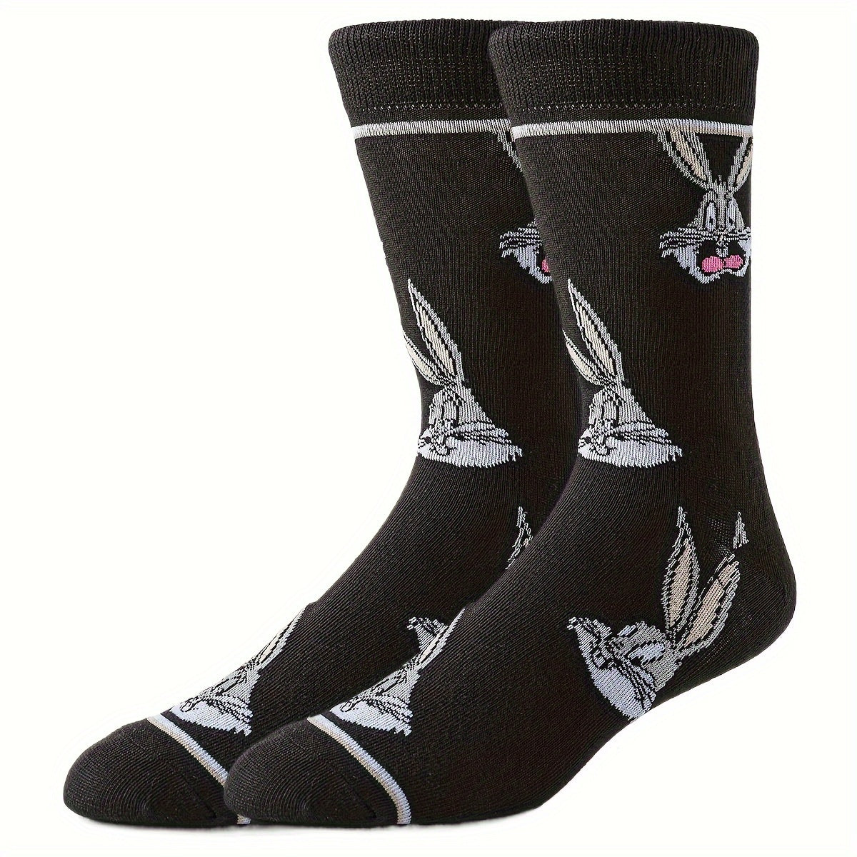 5 Pairs Of Men's Trendy Cartoon Anime Pattern Crew Socks, Breathable Comfy Casual Unisex Socks For Men's Outdoor Wearing All Seasons Wearing