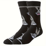 5 Pairs Of Men's Trendy Cartoon Anime Pattern Crew Socks, Breathable Comfy Casual Unisex Socks For Men's Outdoor Wearing All Seasons Wearing