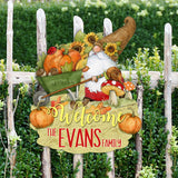 Estacas personalizadas para jardín al aire libre, decoración otoñal - Letrero de bienvenida con gnomo de la cosecha personalizado - Cornucopia en forma de carretilla - Regalo hecho a mano - Decoración de Acción de Gracias de Susan Winget - 8471207MC-SW