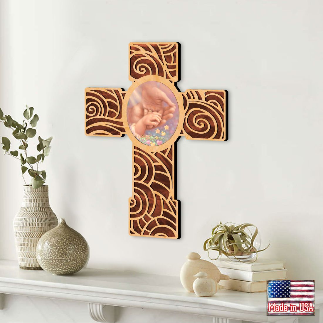 Baby Blessing Modern Wooden Cross by D. Gelsinger - Inspirational Icon Decor - 88284-DG