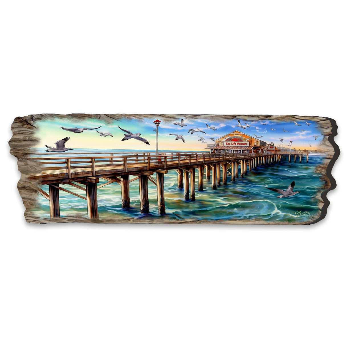 Arte mural de madera con panorama de muelle de G. DeBrekht Coastal Decor - 8491103W