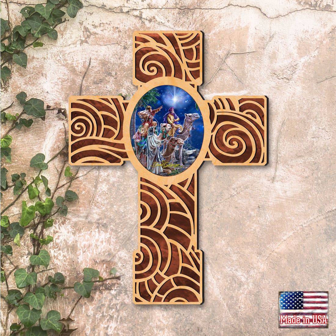 Three Kings Modern Wooden Cross by D. Gelsinger - Inspirational Icon Decor - 88286-DG