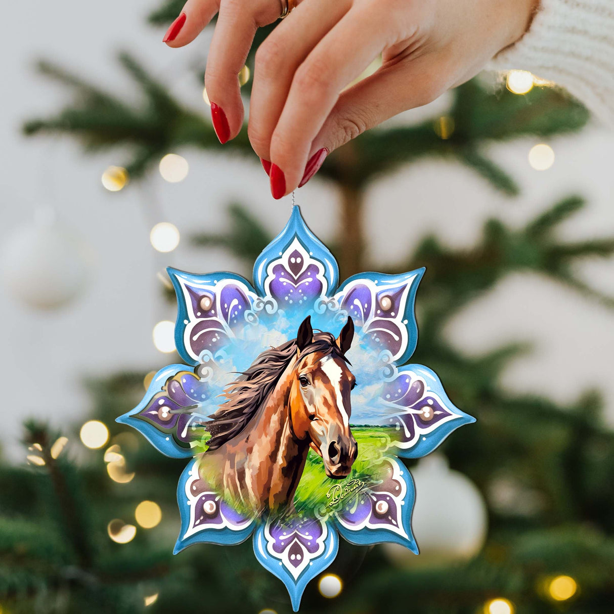 Brown Horse Snowflake Wooden Ornaments by G. Debrekht - Nature Wildlife Decor - 8688432