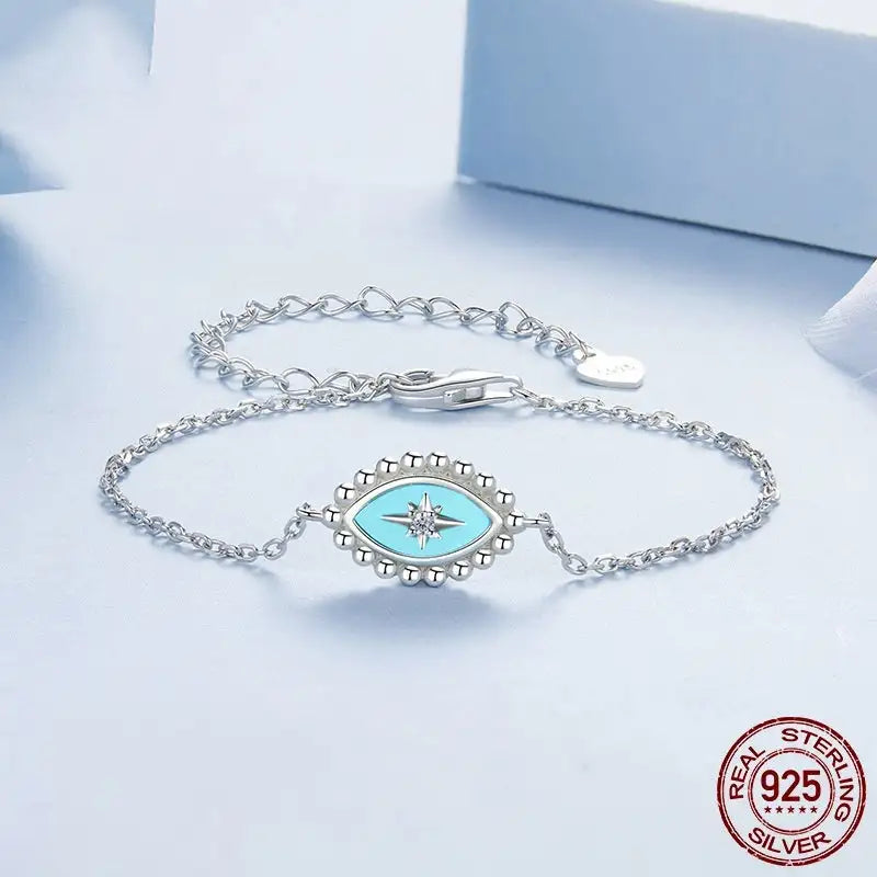 Eight-pointed Stars Devil's Eye Bracelet Sterling Silver White Gold Plated - Lootquake
