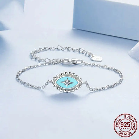 Eight-pointed Stars Devil's Eye Bracelet Sterling Silver White Gold Plated - Lootquake