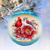 Adorno navideño de cristal con forma de bola de cardenales románticos de G. Debrekht - Decoración navideña - 73378