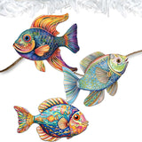 Coastal Fish Decorative Wooden Clip-on Ornaments Set of 3 by G. Debrekht - Coastal Decor - 8091034C-S3