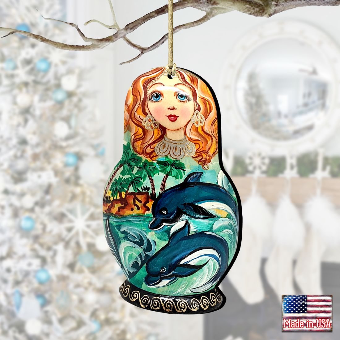 Dolphins Matreshka Wooden Ornaments by G. DeBrekht - Coastal Holiday Decor - 8113813