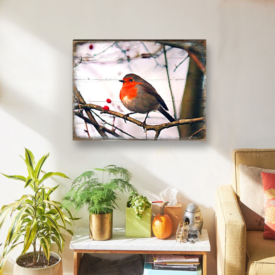 Arte de pared costero de madera con pájaro Amena de Nature Wonders - Decoración costera con vida marina - 95286B