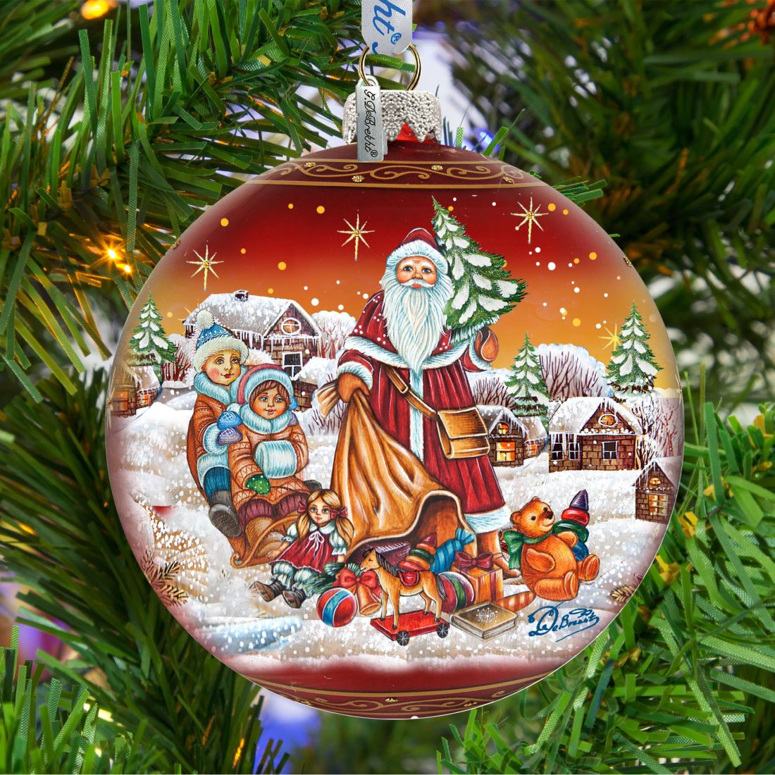 Santa Gift Giver Ball Glass Ornament Limited Edition by G. DeBrekht - Christmas Santa Snowman Decor - 73874R