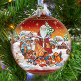 Santa Gift Giver Ball Glass Ornament Limited Edition by G. DeBrekht - Christmas Santa Snowman Decor - 73874R