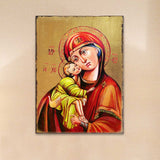 Icono sagrado ortodoxo religioso de madera de la Virgen María de Vladimir, bañado en oro - Decoración inspiradora - 85011