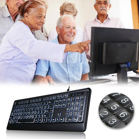 USB Interface Large Print Backlit Wired Keyboard - Lootquake