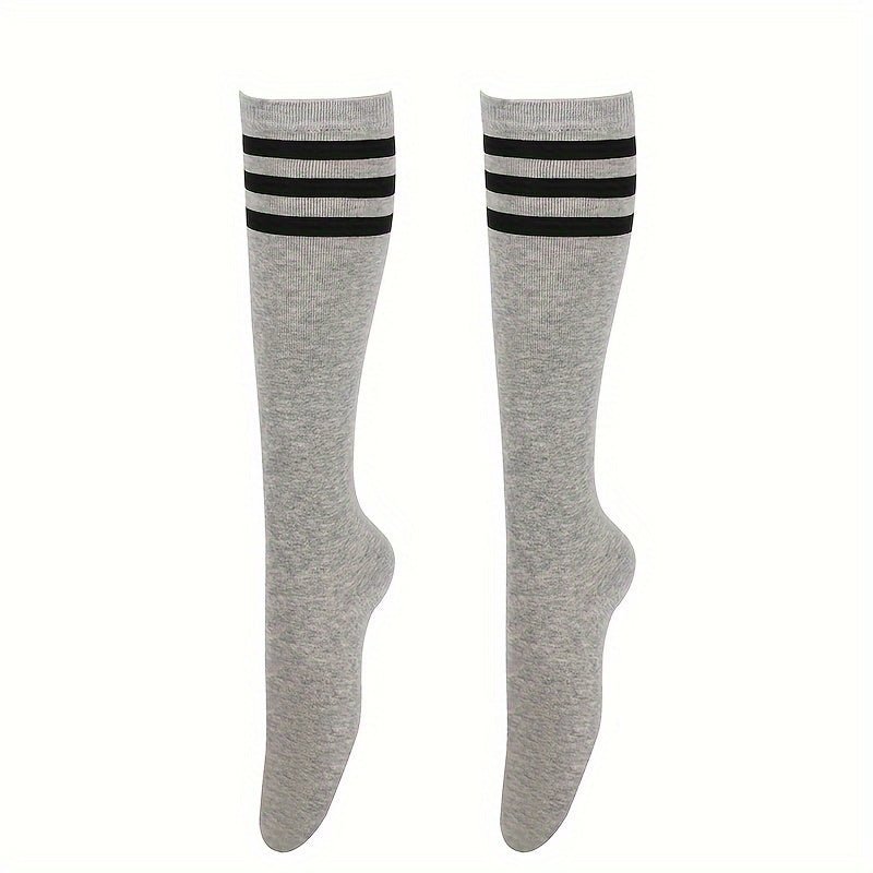 2 Pairs Striped Calf Socks, College Style Party Knee High Socks, Women's Stockings & Hosiery