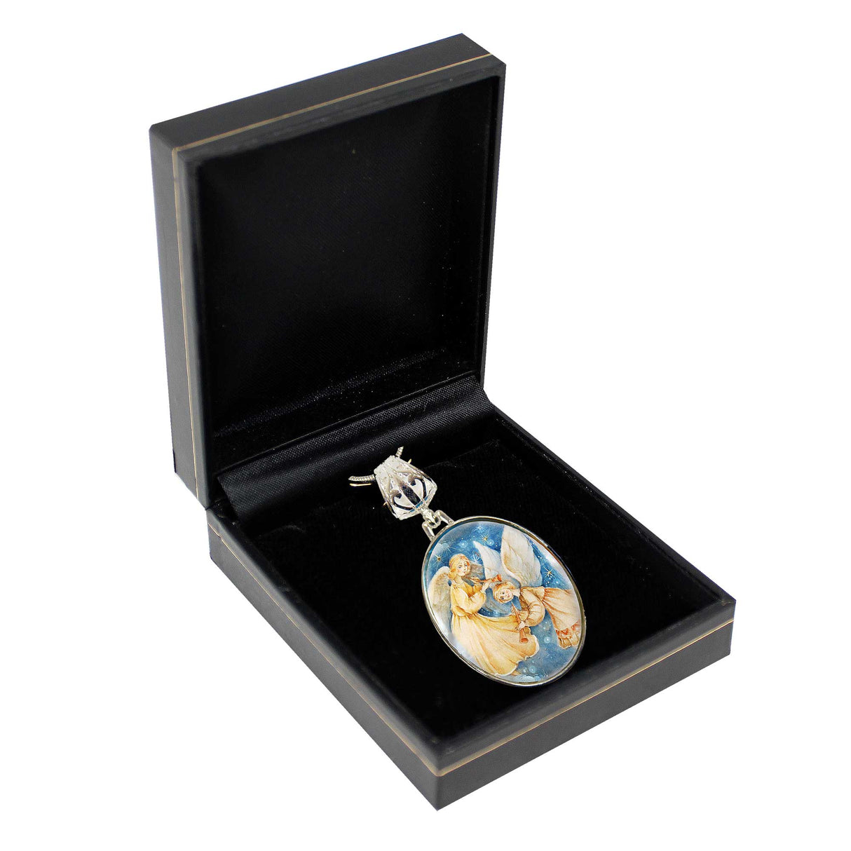 Angels Watching Over Silver Plated Mother of Pearl Jewelry Necklace - 43046