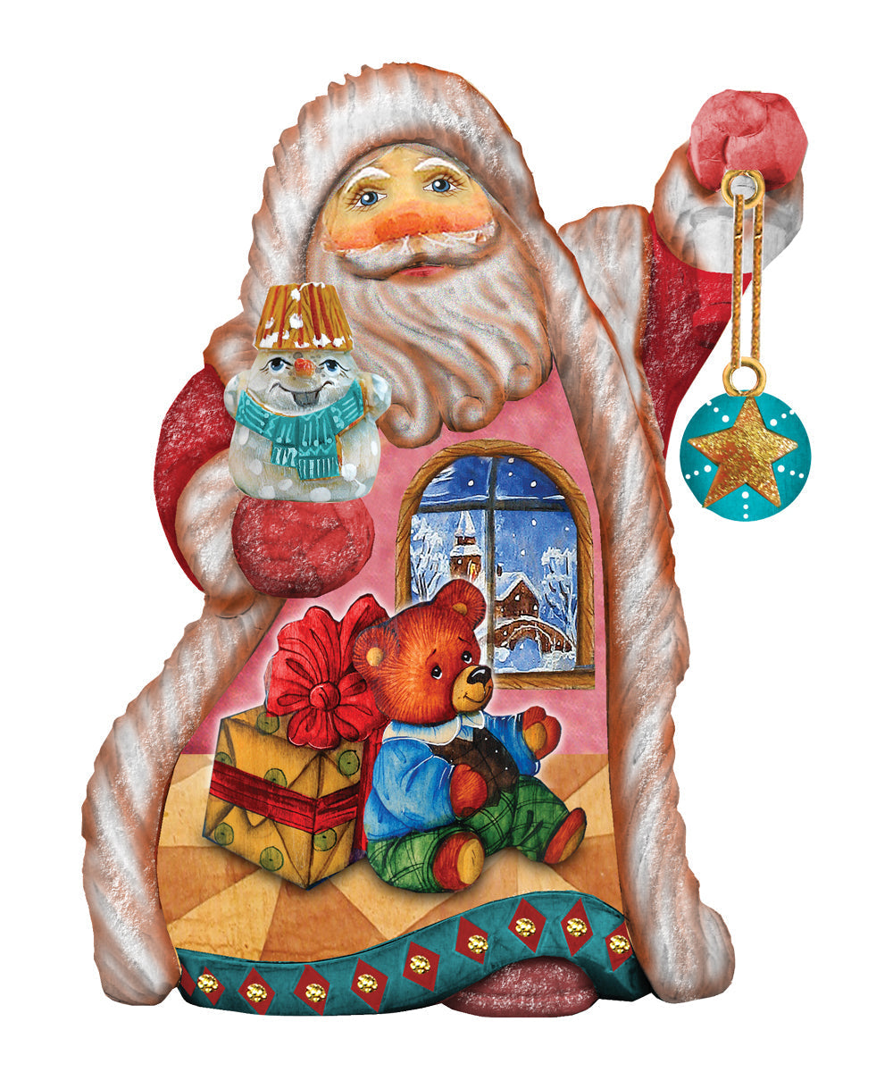 Figura navideña de osito de peluche esculpida y pintada a mano por G. DeBrekht - Decoración navideña de muñeco de nieve de Papá Noel - 661531