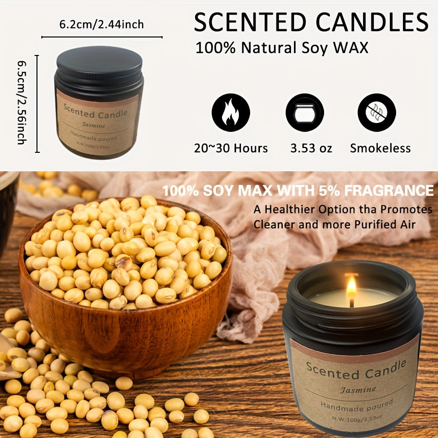 Coffret de 12 bougies parfumées, 100 g (3,53 oz), bougie sans fumée pour la maison, 30 heures de combustion, aromathérapie pour la maison, coffret cadeau en verre noir, mariage, anniversaire, Halloween, Thanksgiving, Noël, maman, amie, épouse, sœur, femme